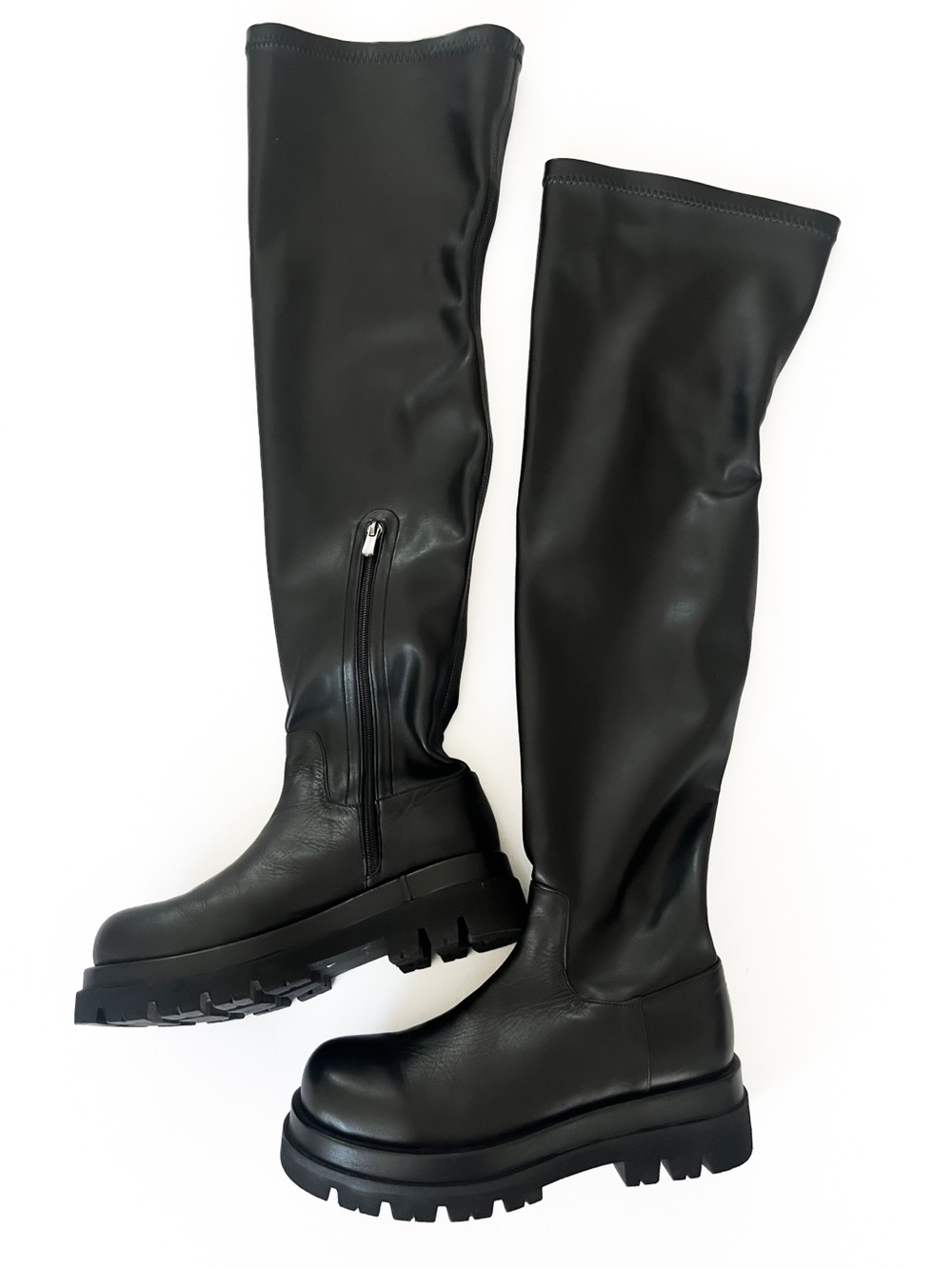 NA-KD Black Chunky Over The Knee Boots Lug Sole Platform EU 39 US 8